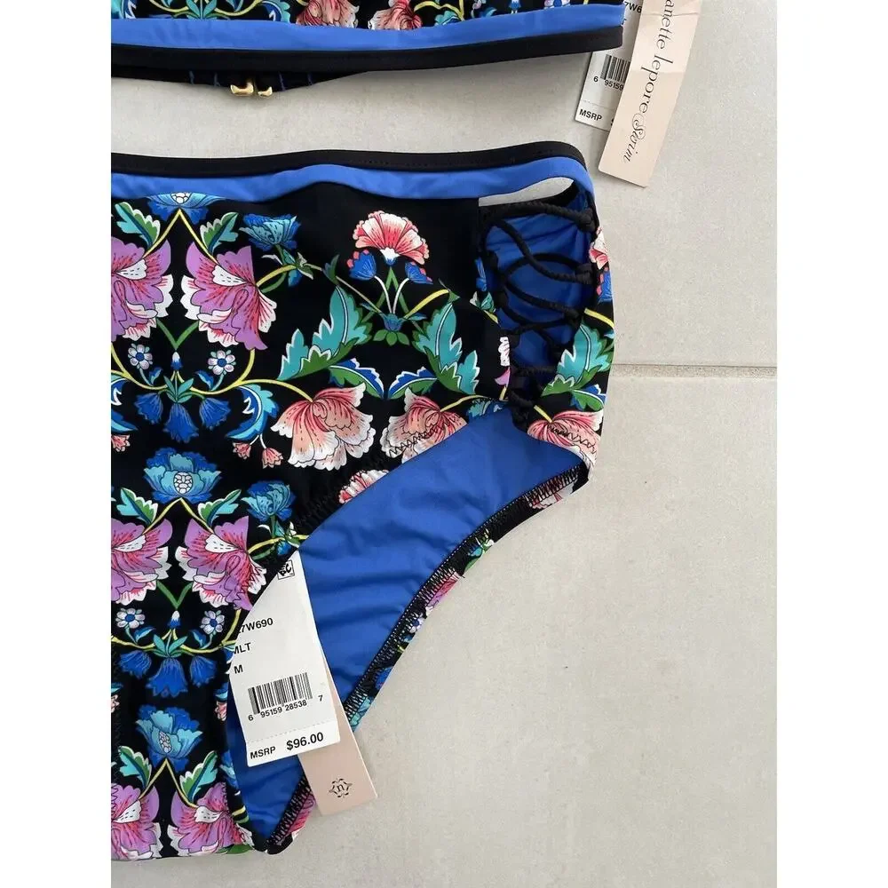 Nanette Lepore Swimsuit Bikini Floral Vixen Swimwear Beach Boho Romantic Goth